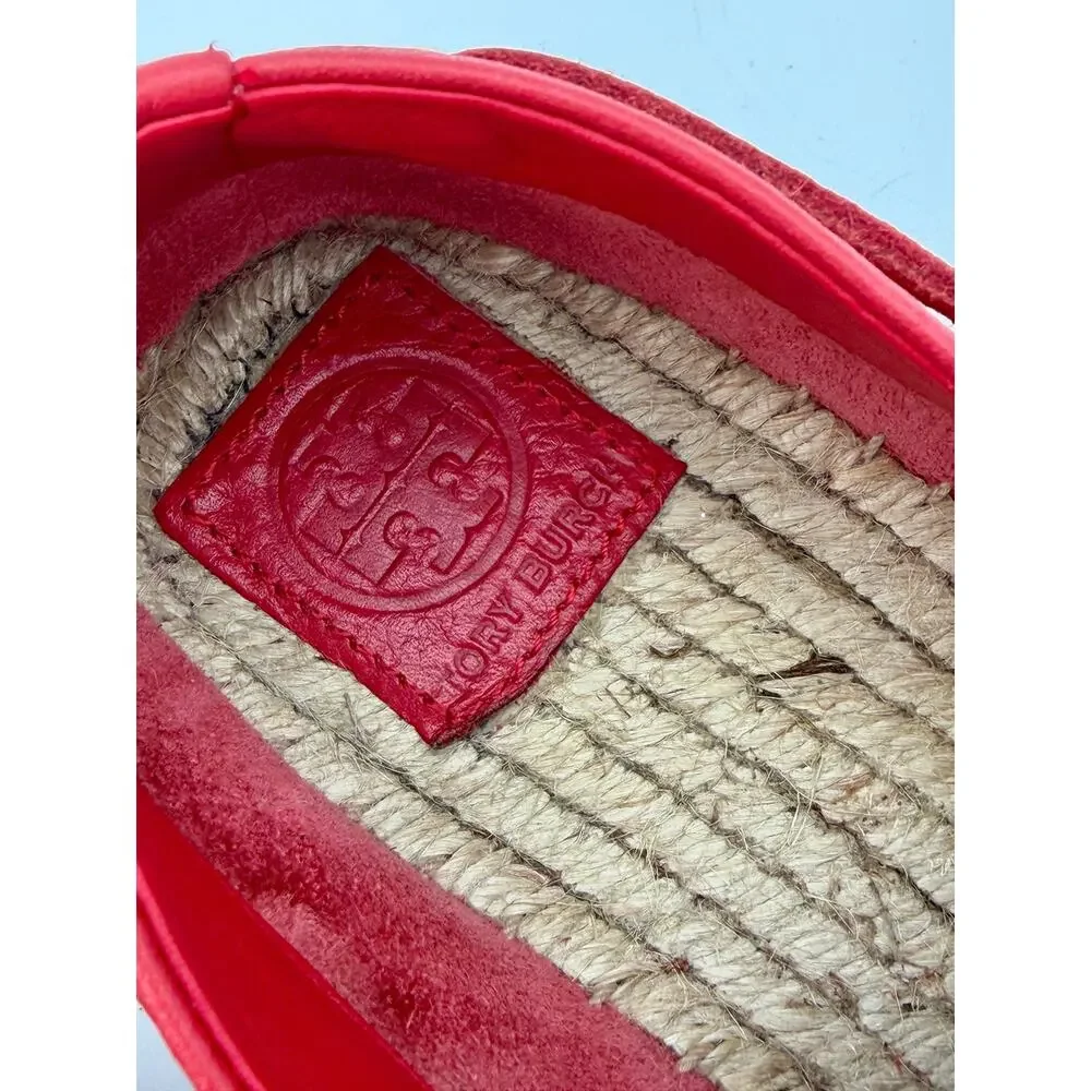 Tory Burch Skipper Boat Shoes Espadrilles Red Leather Size 9.5 Flatforms Flats